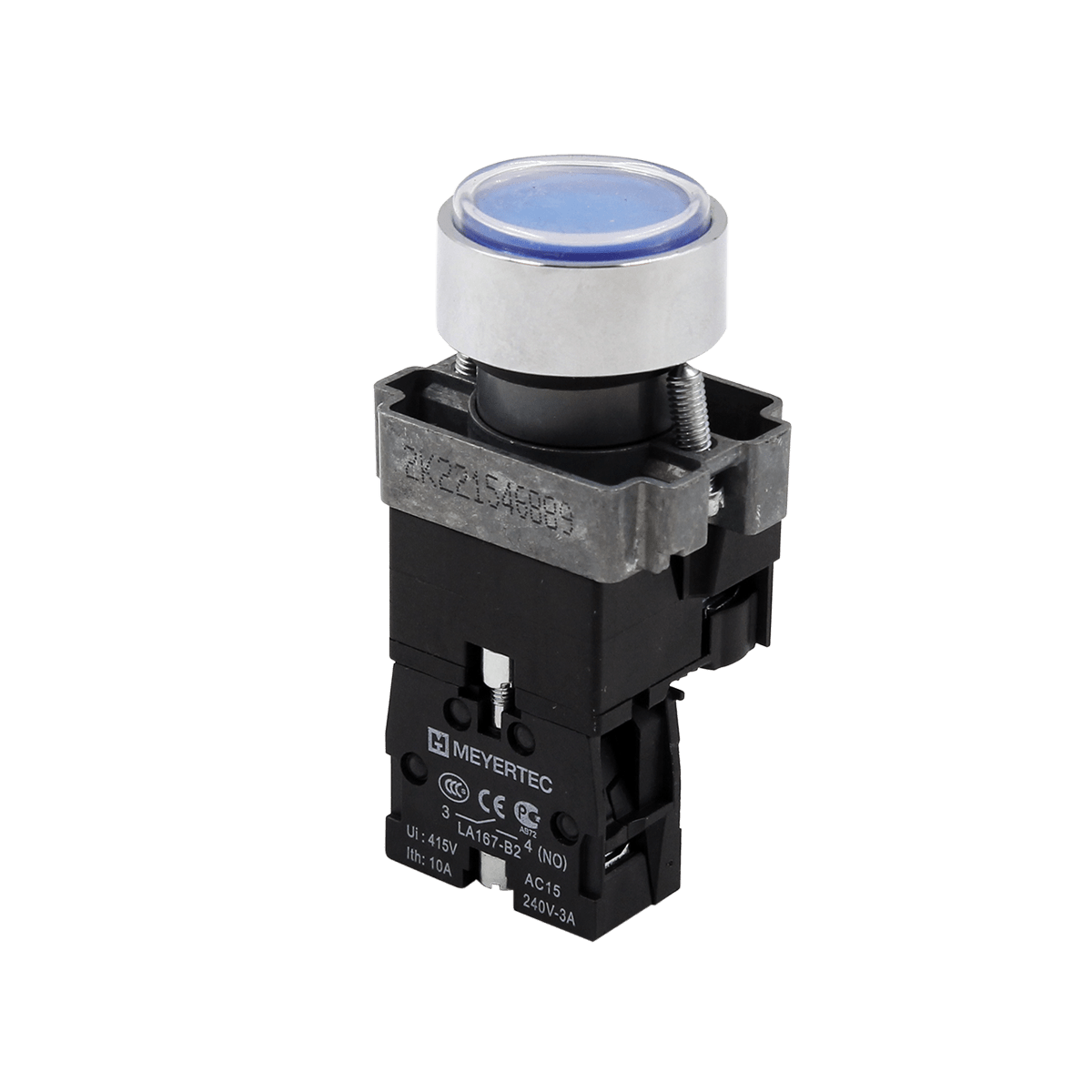 Кнопка плоская синяя с подсветкой, 24V AC/DC, 1NO, IP67, металл