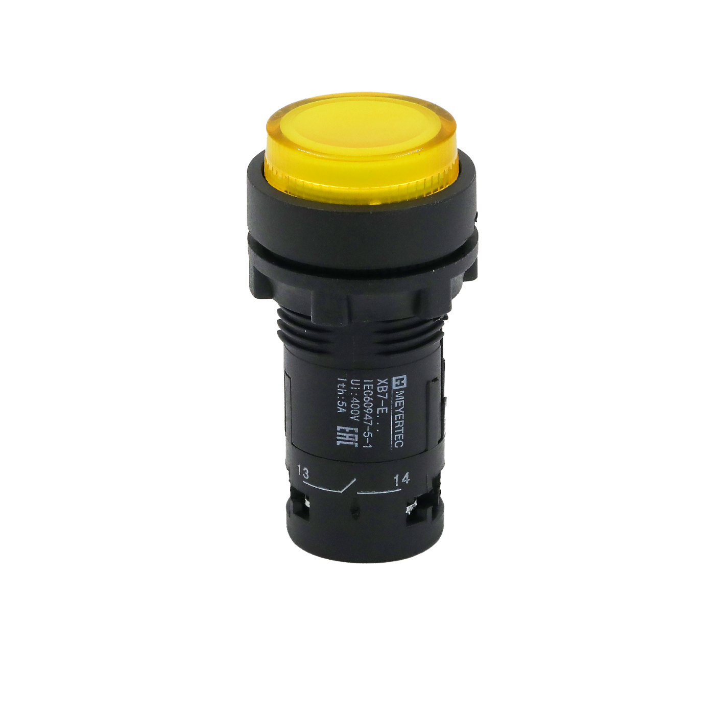 Кнопка желтая выступающая с подсветкой, 1NO,  24V AC/DC, IP54, пластик