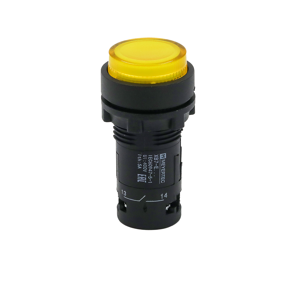 Кнопка желтая выступающая с подсветкой, 1NO, 220V AC, IP54, пластик