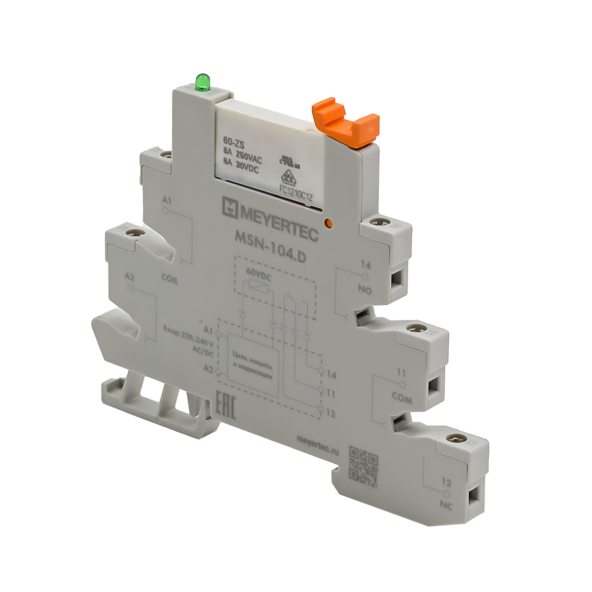 Модуль реле 1-конт, 60VDC, ток 6А и колодка MSN-104.D