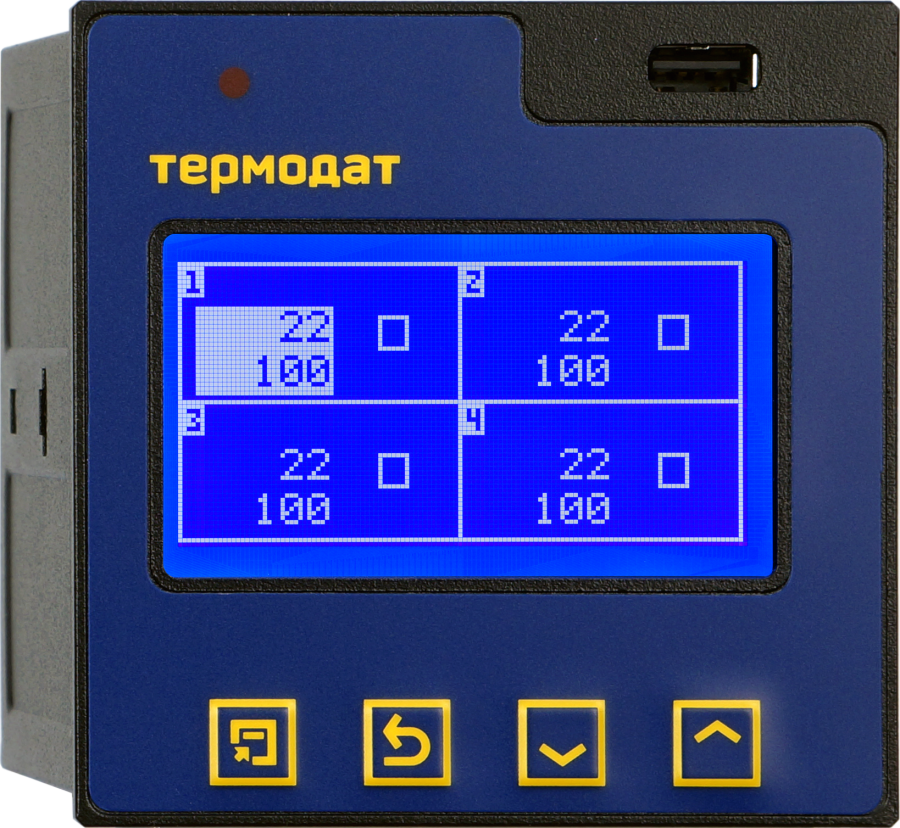 Термодат-17Е6/4УВ/4Р/1Р/2RS485/8Gb/F-БАВ4А1-4U четырехканальный регулятор температуры