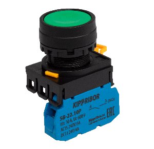 SB-22.BSF.01.K00 Кнопка с самовозвратом, без подсветки, плоская NС, черная Кипприбор