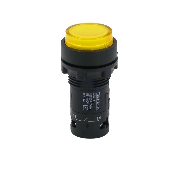 Кнопка желтая выступающая с подсветкой, 1NO,  24V AC/DC, IP54, пластик