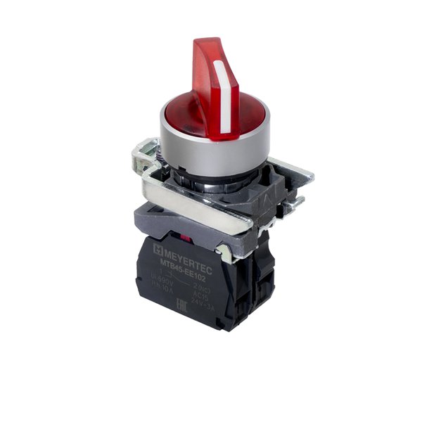 Переключатель  на 2 положения с фиксацией и подсветкой, красный, 1NС, 220V AC/DC, IP65, металл