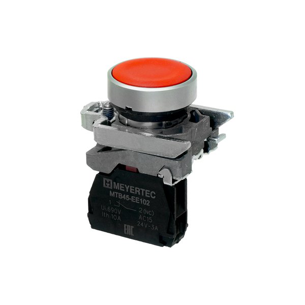 Кнопка плоская красная, 1NС, IP65, металл