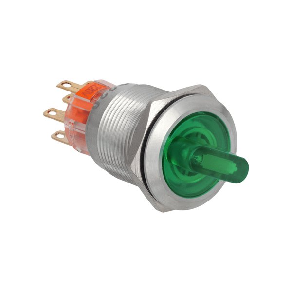 MT67-BD331G220 Переключатель с подсветкой, с фиксацией, 220V AC/DC, зеленый, 3 положения, 2NO+2NC, IP67, нержавеющая сталь Meyertec