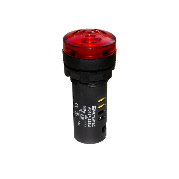 Зуммер с подсветкой, 80дБ, красный, 220V AС, IP65, пластик