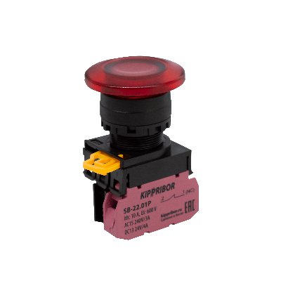 SB-22.BSM.01.R03R Кнопка с самовозвратом и подсветкой, грибовидная NС, 24 V, красная Кипприбор