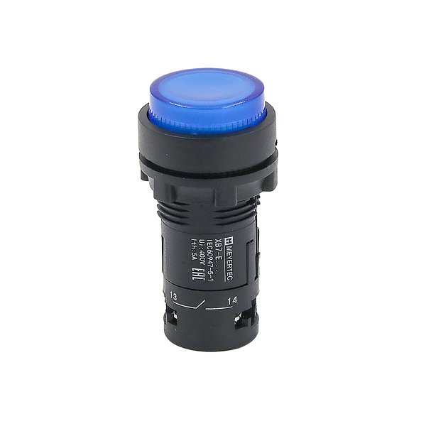 Кнопка синяя выступающая с подсветкой, 1NO, 220V AC, IP54, пластик