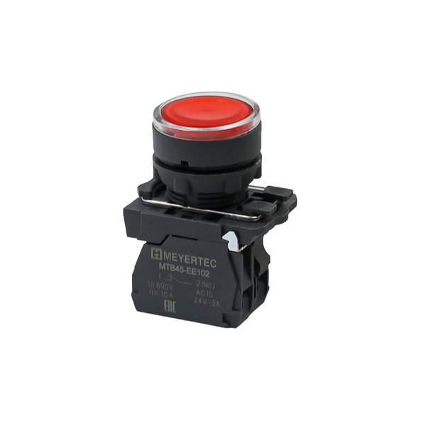 Кнопка красная с подсветкой, 1NС, 220V AC/DC, IP65, пластик