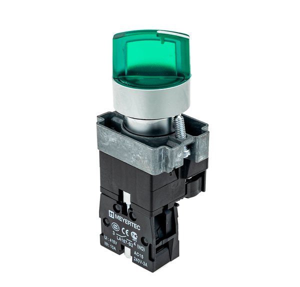 Переключатель с подсветкой, с фиксацией, 24V AC/DC, зеленый, 2 положения, 1NO