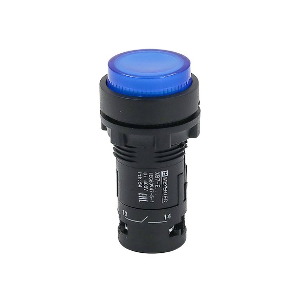 Кнопка синяя выступающая с подсветкой, 1NO, 24V AC/DC, IP54, пластик