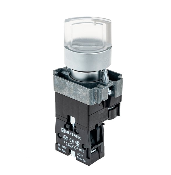 Переключатель с подсветкой, с фиксацией, 220V AC/DC, белый, 3 положения, 1NO