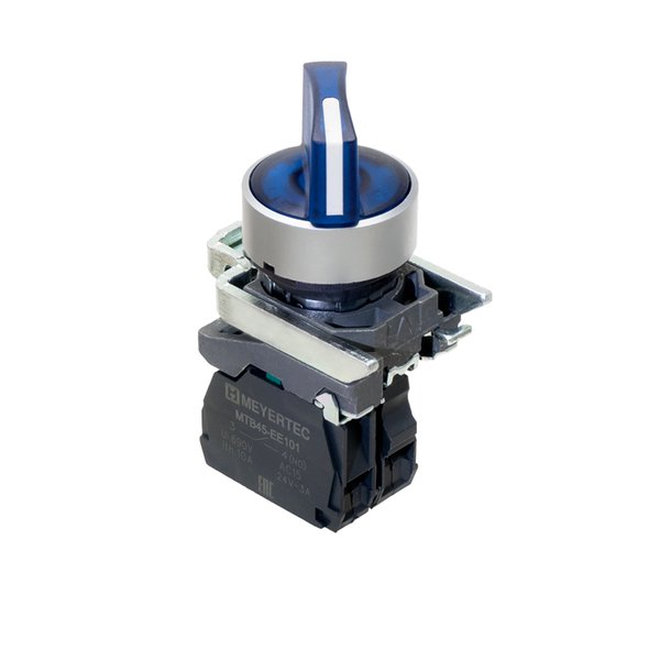 Переключатель  на 2 положения с фиксацией и подсветкой, синий, 1NO, 220V AC/DC, IP65, металл