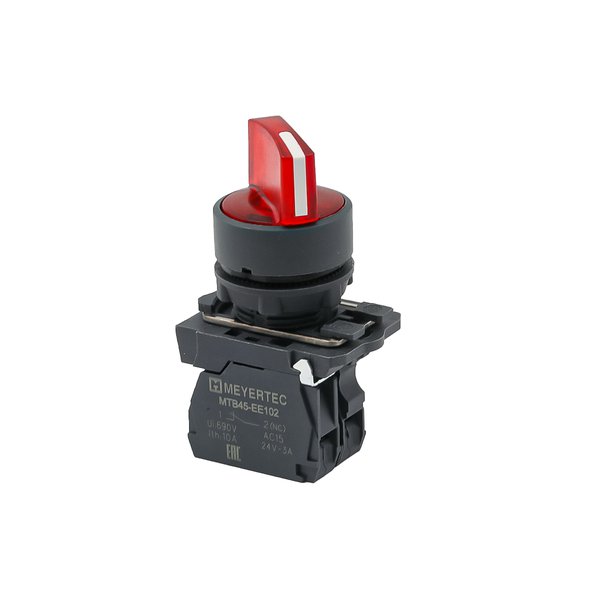MTB5-AK34721 Переключатель на 3 положения с фиксацией и подсветкой, красный, 1NС, 24V AC/DC, IP65, пластик Meyertec