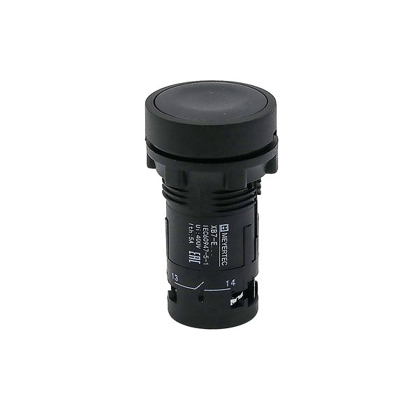 Кнопка плоская черная с фиксацией, 1NO+1NC, IP54, пластик