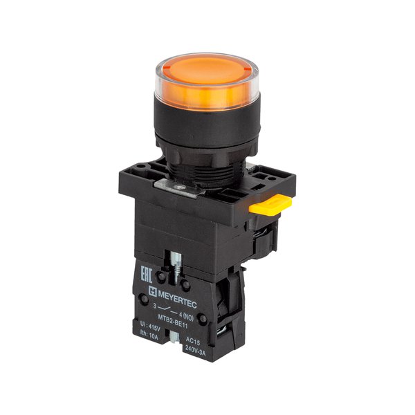 MTB2-EW35613 Кнопка желтая с подсветкой, 1NO, 220V AC/DC, IP54, пластик Meyertec