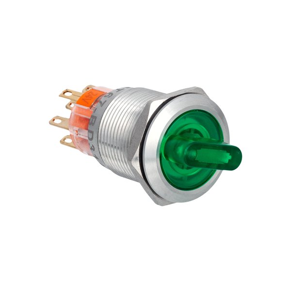 MT67-BD331G24 Переключатель с подсветкой, с фиксацией, 24V AC/DC, зеленый, 3 положения, 2NO+2NC, IP67, нержавеющая сталь Meyertec