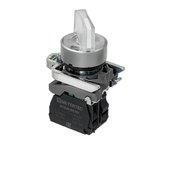 Переключатель  на 3 положения с фиксацией и подсветкой,  белый, 1NO, 220V AC/DC, IP65, металл