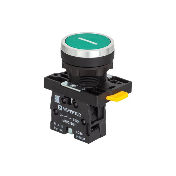 MTB2-EA31521 Кнопка плоская зеленая, маркировка "I", 1NO, IP54, пластик Meyertec