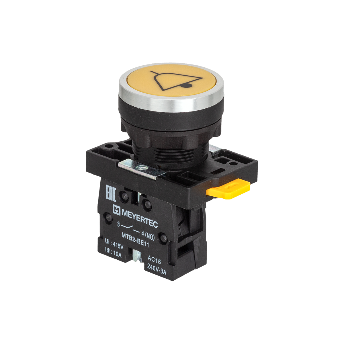 MTB2-EA52711 Кнопка плоская желтая, маркировка "ЗВОНОК",  1NO, IP54, пластик Meyertec