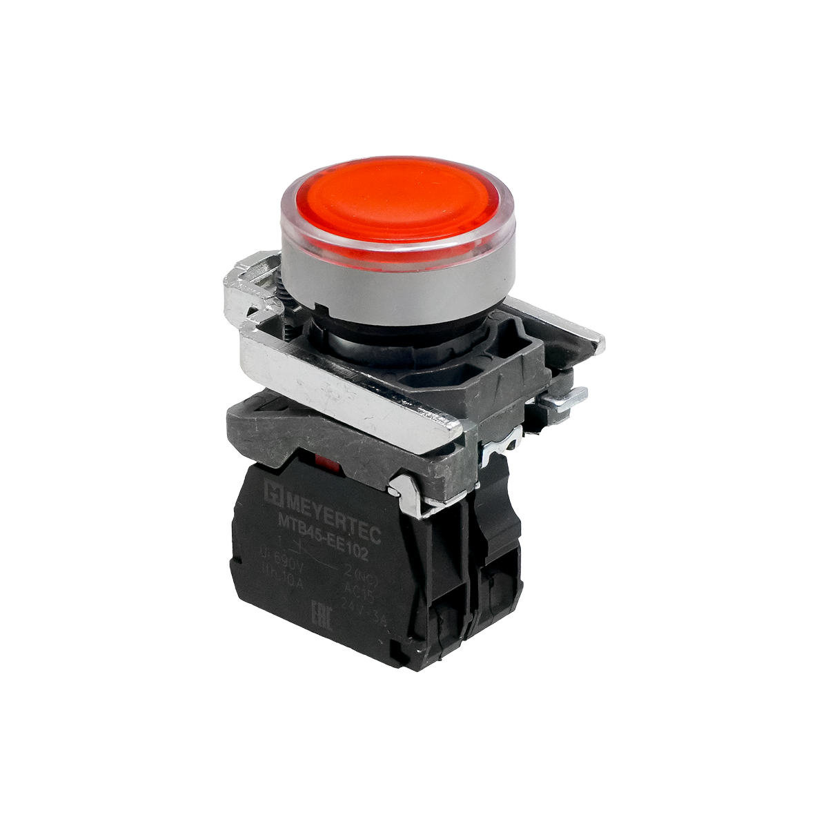 Кнопка красная с подсветкой, 1NС, 220V AC/DC, IP65, металл