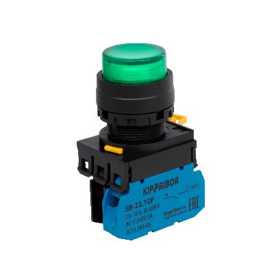 SB-22.BFE.11.G07G Кнопка с фиксацией и подсветкой, выступающая, NO+NC, 220 V зеленая Кипприбор