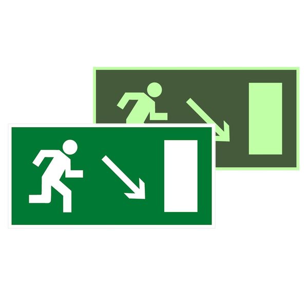 Знак наклейка E07 "Направление к эвакуационному выходу направо вниз" (150x300) фотолюминесцентный ГОСТ 12.4.026-2015 EKF PROxima