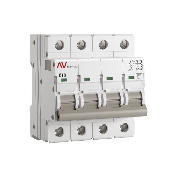 Выключатель автоматический AV-6 4P 10A (C) 6kA EKF AVERES
